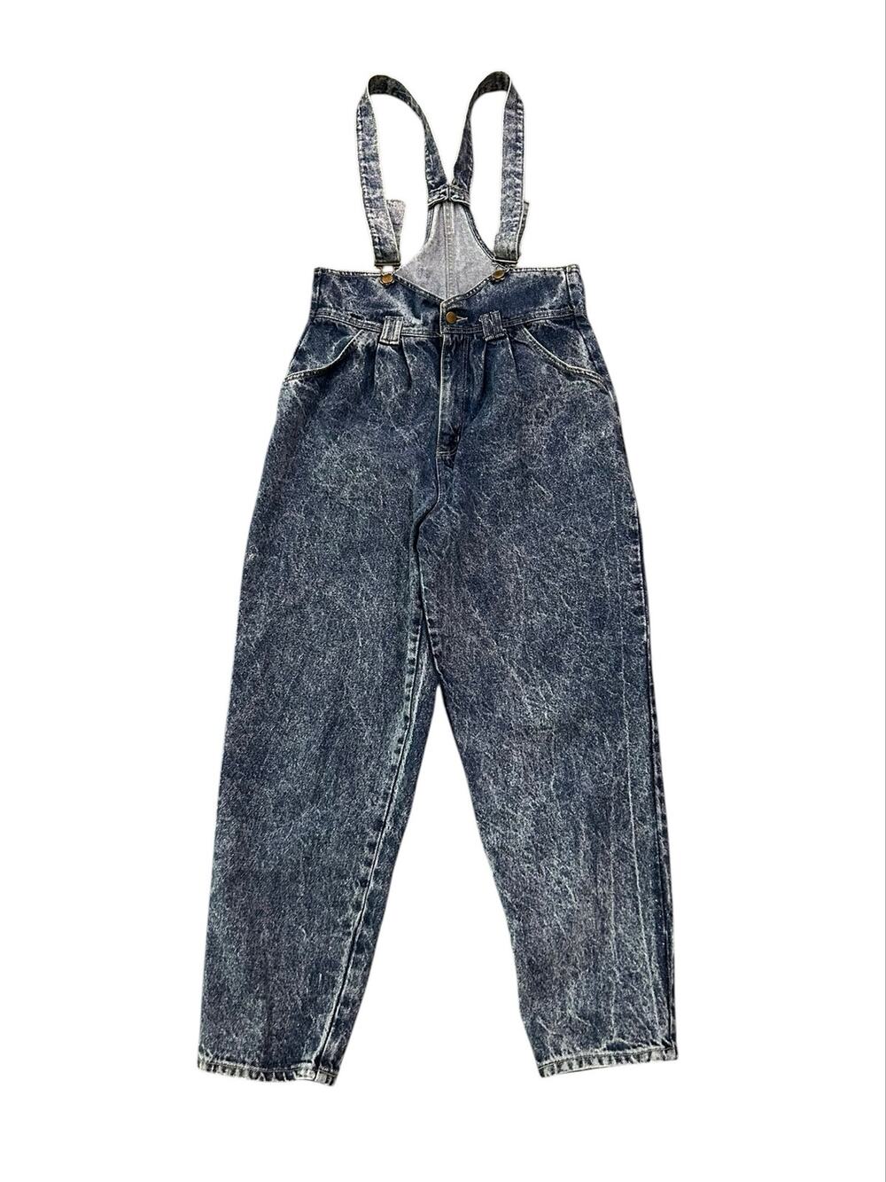 Vintage 80s Acid Wash Suspender Jeans High Rise Overalls USA Medium -